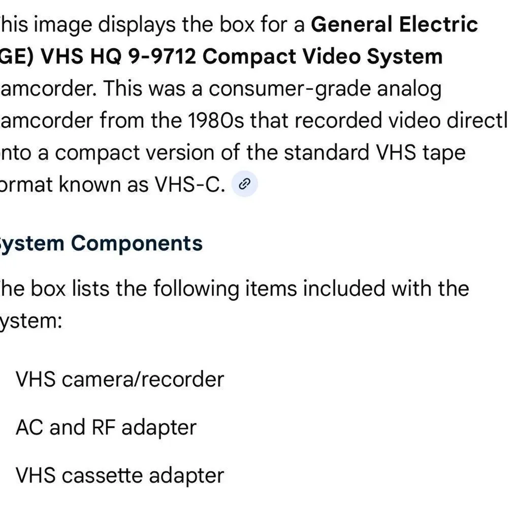 General Electric VHS HQ 9-9712 compact video recording system plus bag